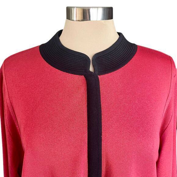 Exclusively Misook Woman Red Black Trim Knit Cardigan Sz 1X Zipper Front - Picture 2 of 10